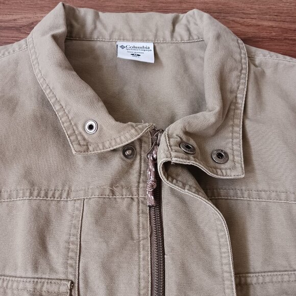 Columbia Vest Mens Medium Tan Khaki Cargo Canvas Full Zip Fishing Hiking Safari - Picture 4 of 8